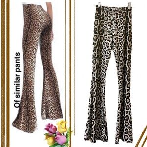 Tres Bien Animal Print Leopard Print Bell Bottom Flare Trousers Pants Size S